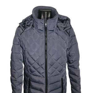 Reitmans Blue Quilted Down Mid Length Parka L